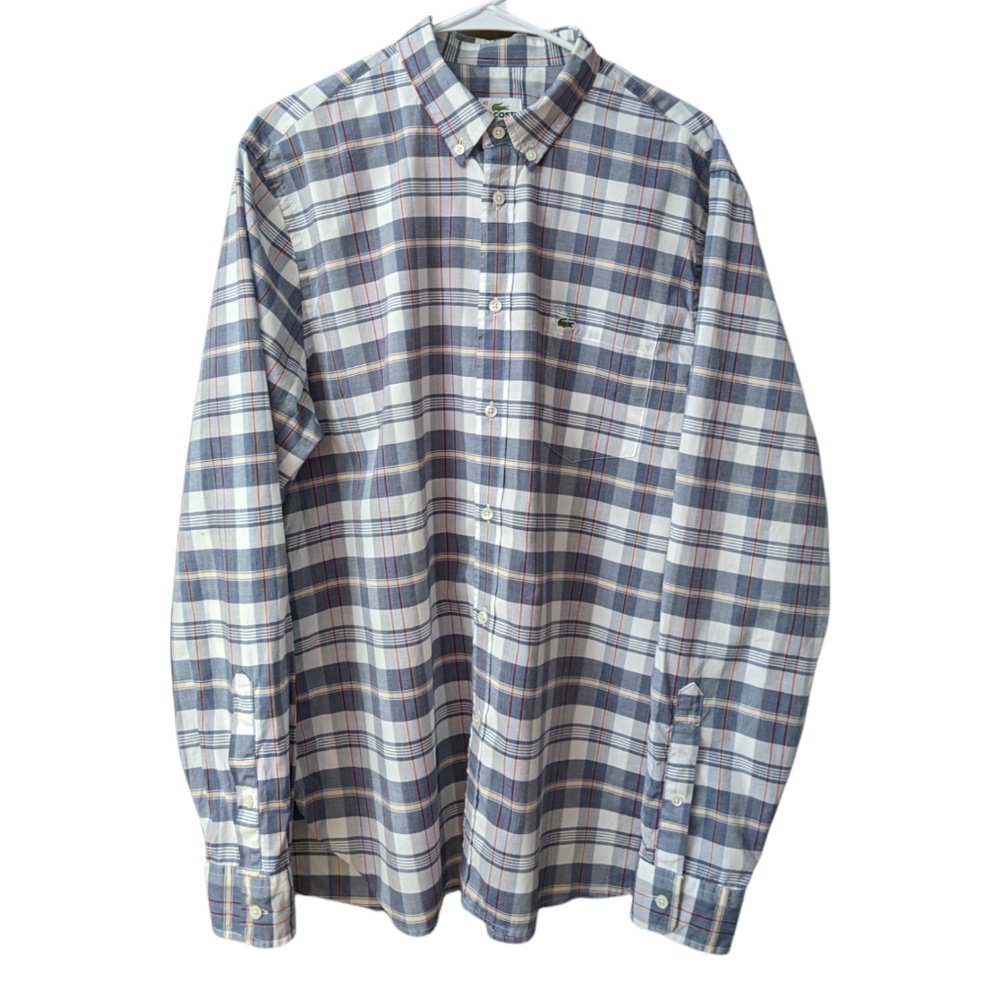 Lacoste Long Sleeve Button Down Shirt Classic Fit Plaid Men's Size 42